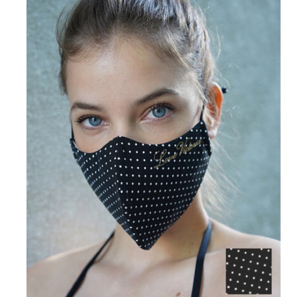 Victoria's Secret Black Polka Dot Face Mask with Gold Script